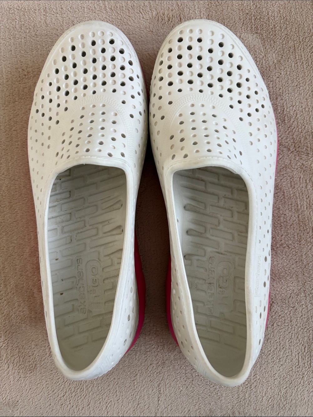 Skechers White Perforated Slip-On Clog with Pink Accent